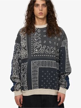 Kapital Waltzing Matilda Bandana Bivouac Quilted Crewneck Sweatshirt Size 3